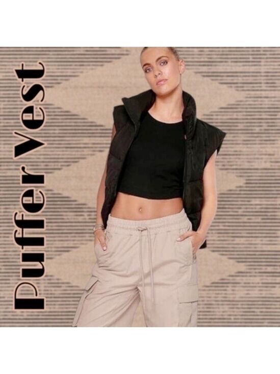 Fen Beauty Jackets & Blazers - Lightweight Cropped Sleeveless Puffer Vest in Black/Md-NWT